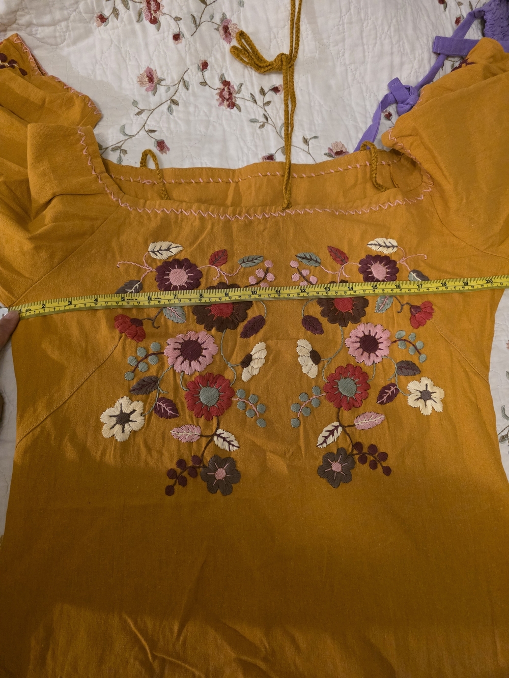 Embroidered Mustard Women’s Tie-Shoulder Top